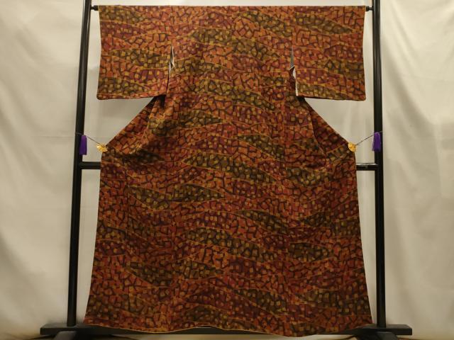 平和屋着物■上質な小紋 幾何学文様 そうけつ染 鬼しぼ縮緬 やまと誂製 正絹 逸品 AABL4377sx