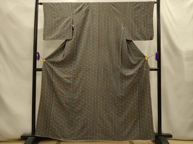 平和屋着物■上質な小紋 七宝文 黒地 正絹 逸品 AABL4384sx