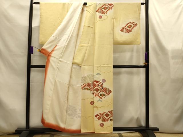 平和屋着物■訪問着 駒刺繍 雲取花鳥天井文 暈し染め 金彩 正絹 逸品 AABL4388sx