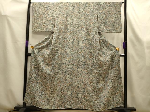 平和屋着物■上質な小紋 松竹梅人物風景文 金彩 鬼しぼ縮緬 正絹 逸品 AABL4397sx