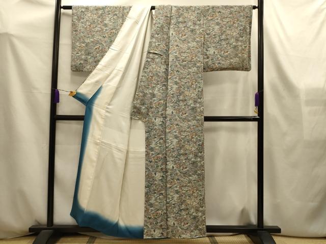 平和屋着物■上質な小紋 松竹梅人物風景文 金彩 鬼しぼ縮緬 正絹 逸品 AABL4397sx