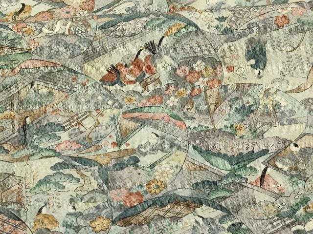 平和屋着物■上質な小紋 松竹梅人物風景文 金彩 鬼しぼ縮緬 正絹 逸品 AABL4397sx