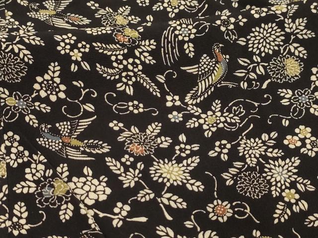 平和屋着物■上質な小紋 型染め 花鳥文 黒地 正絹 逸品 AABL4404sx