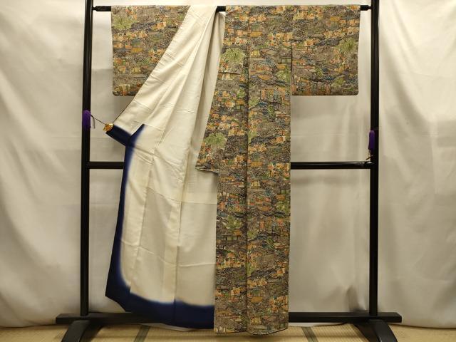 平和屋着物■上質な小紋 型染め 人物風景文 正絹 逸品 AABL4409sx