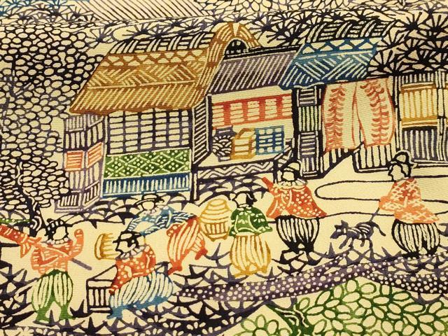平和屋着物■上質な小紋 型染め 人物風景文 正絹 逸品 AABL4409sx