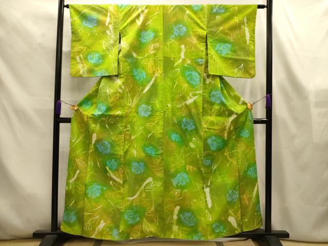 平和屋着物■上質な小紋 紬地 草花文 暈し染め 正絹 逸品 AABL4411sx