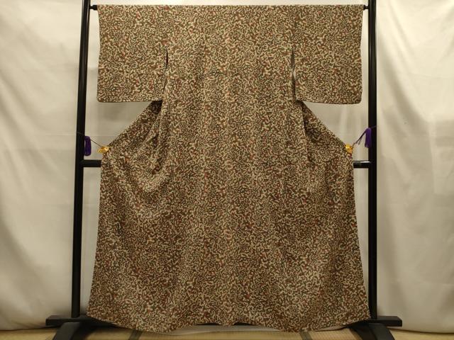 平和屋着物■上質な小紋 石畳文 鬼しぼ縮緬 正絹 逸品 AABL4436sx