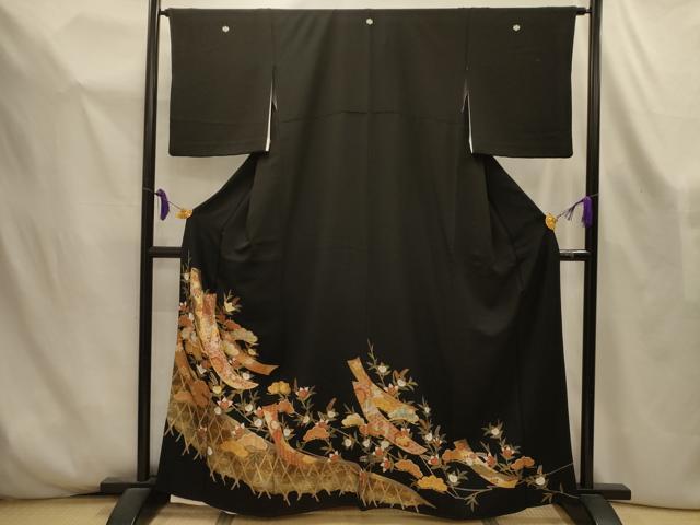 平和屋着物■豪華黒留袖 駒刺繍 螺鈿 飛鶴花短冊文 金彩 正絹 逸品 AABL4441sx