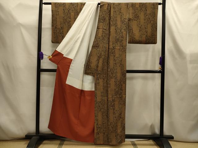 平和屋着物■上質な小紋 吉祥花短冊文 黒地 鬼しぼ縮緬 正絹 逸品 AABL4453sx