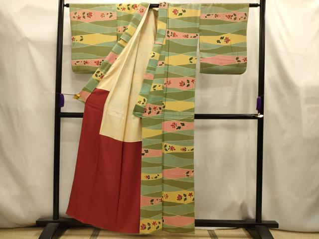 平和屋着物■上質な小紋 更紗花紋 正絹 逸品 AABL4454sx