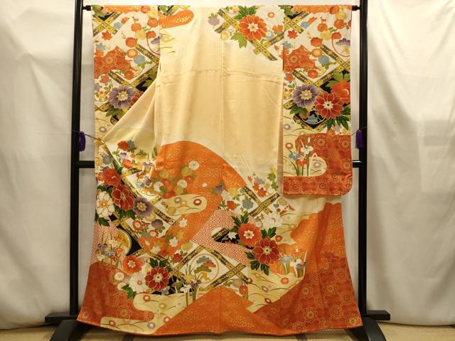 平和屋着物■豪華振袖 駒刺繍 花天井文 暈し染め 金彩 正絹 逸品 AABL4455sx