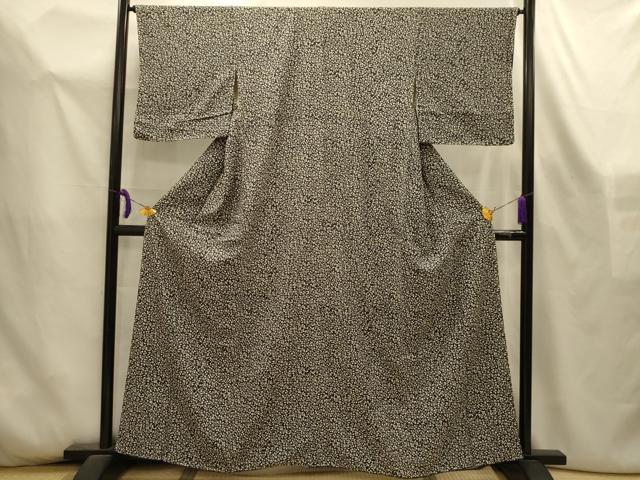 平和屋着物■上質な小紋 草花文 黒地 鬼しぼ縮緬 正絹 逸品 AABL4456sx