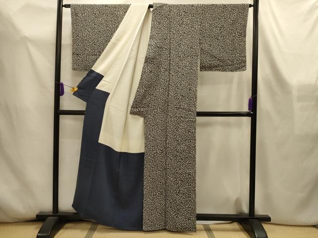 平和屋着物■上質な小紋 草花文 黒地 鬼しぼ縮緬 正絹 逸品 AABL4456sx