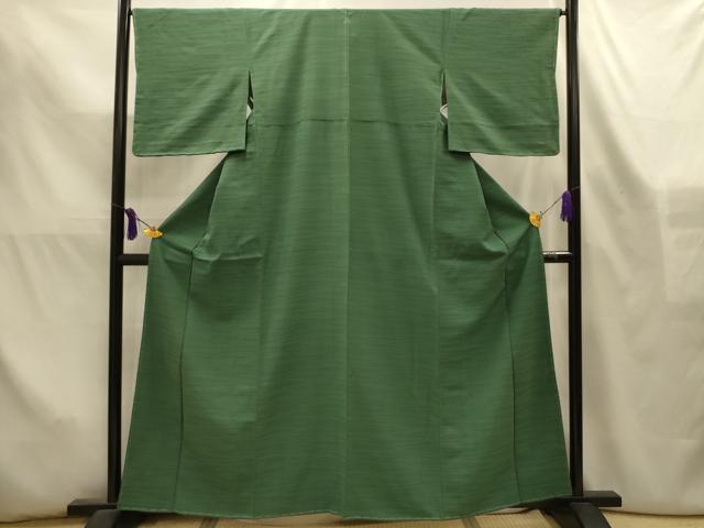 平和屋着物■上質な色無地 横段地紋 老竹色 正絹 逸品 AABL4461sx