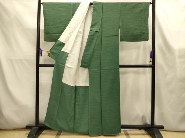 平和屋着物■上質な色無地 横段地紋 老竹色 正絹 逸品 AABL4461sx