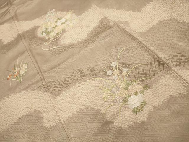 平和屋着物■訪問着 絞り 刺繍 花筏文 正絹 逸品 AABL4463sx