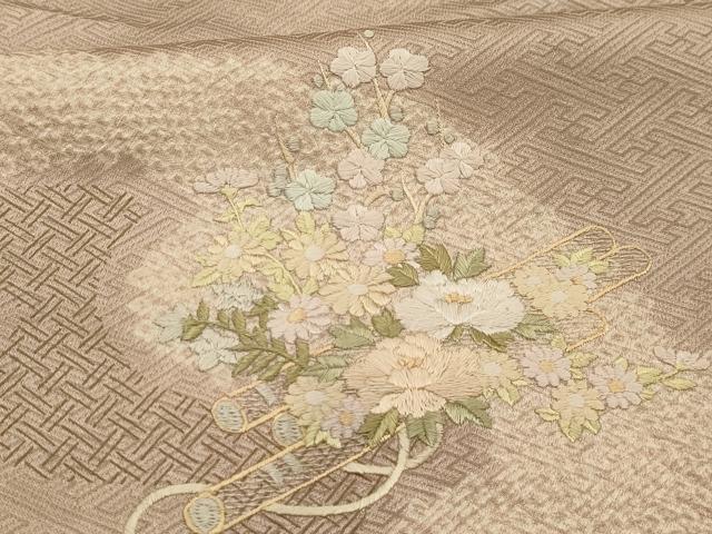 平和屋着物■訪問着 絞り 刺繍 花筏文 正絹 逸品 AABL4463sx