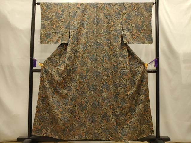 平和屋着物■上質な小紋 裂取更紗花文 正絹 逸品 AABL4473sx