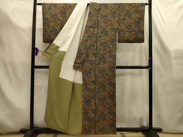 平和屋着物■上質な小紋 裂取更紗花文 正絹 逸品 AABL4473sx