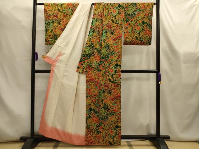平和屋着物■上質な小紋 裂取更紗花鳥文 正絹 逸品 AABL4481sx