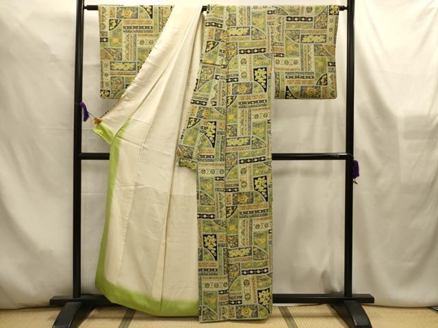 平和屋着物■上質な小紋 花鳥文 金彩 鬼しぼ縮緬 正絹 逸品 AABL4483sx