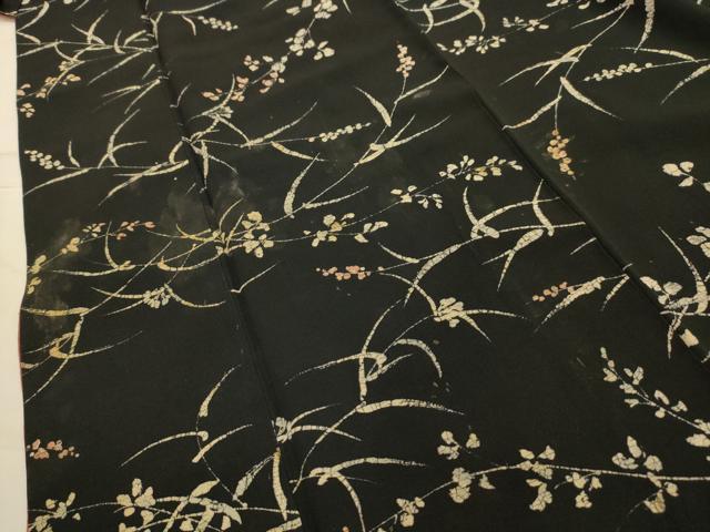 平和屋着物■上質な小紋 草花文 黒地 一斤染色 正絹 逸品 AABL4489sx