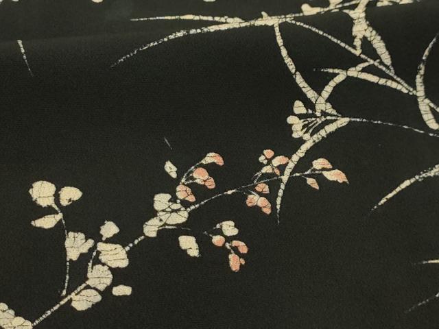 平和屋着物■上質な小紋 草花文 黒地 一斤染色 正絹 逸品 AABL4489sx