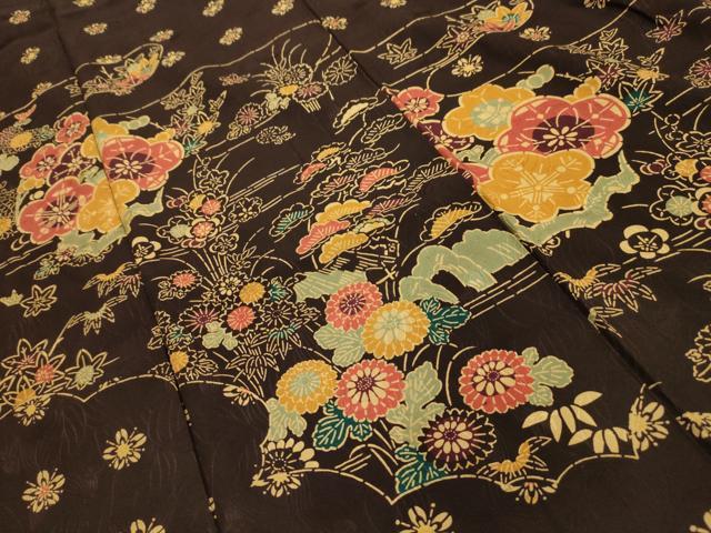平和屋着物■訪問着 型染め 松竹梅霞取花文 黒地 正絹 逸品 AABL4491sx
