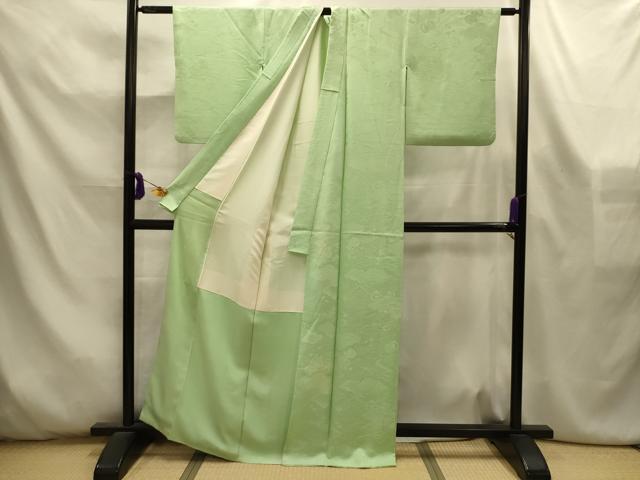 平和屋着物■上質な色無地 流水鼓地紋 薄萌葱色 正絹 逸品 AABL4514sx