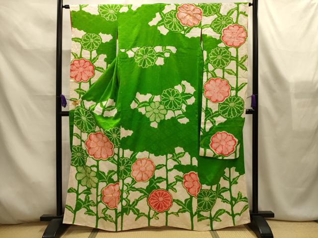 平和屋着物■豪華振袖 絞り 駒刺繍 草花文 正絹 逸品 AABL4526sx