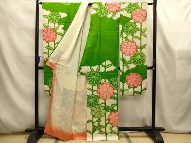 平和屋着物■豪華振袖 絞り 駒刺繍 草花文 正絹 逸品 AABL4526sx