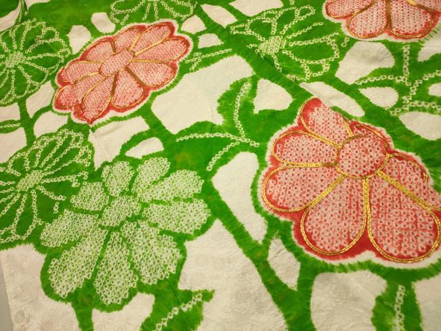 平和屋着物■豪華振袖 絞り 駒刺繍 草花文 正絹 逸品 AABL4526sx