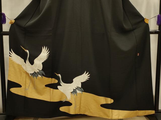 平和屋着物■豪華黒留袖 作家物 隆峰 群れ鶴文 正絹 逸品 AABL4527sx