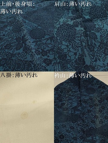 平和屋着物■上質な小紋 型染め 藍 花唐草文 鬼しぼ縮緬 正絹 逸品 AABL4528sx