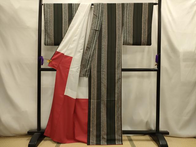 平和屋着物■小紋 間道 黒地 洗える着物 AABL4551sx