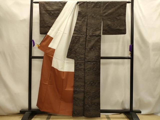 平和屋着物■本場大島紬 草花文 正絹 逸品 AABL4572sx