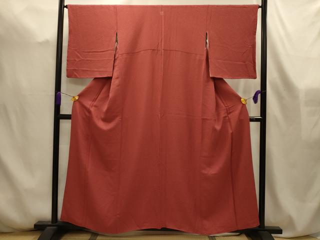 平和屋着物■上質な色無地 紋意匠 紅樺色 正絹 逸品 AABL4575sx