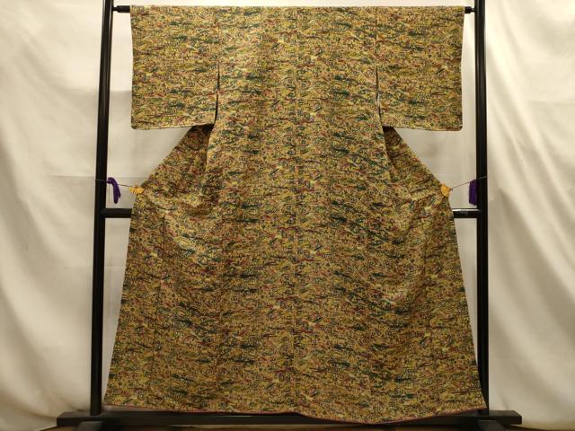 平和屋着物■上質な小紋 型染め 風景文 正絹 逸品 AABL4658sx