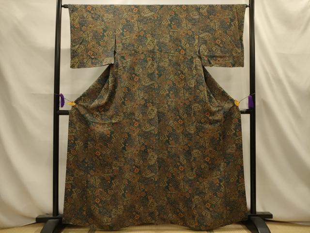 平和屋着物■上質な小紋 裂取更紗花文 鬼しぼ縮緬 正絹 逸品 AABL4669sx
