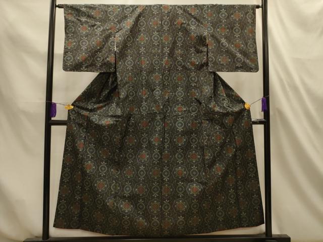 平和屋着物■本場村山大島紬 正倉院花文 黒地 正絹 逸品 AABL4677sx