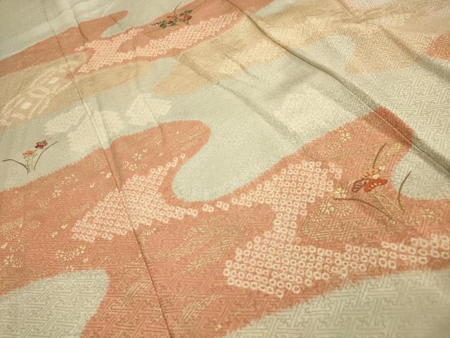 平和屋着物■訪問着 絞り 刺繍 霞取花文 金彩 正絹 逸品 AABL4687sx