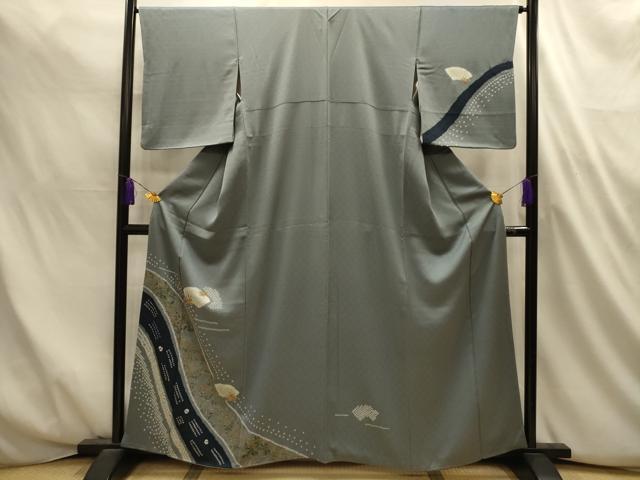 平和屋着物■訪問着 絞り 刺繍 流水地紙花文 金糸 金彩 正絹 逸品 AABL4709sx