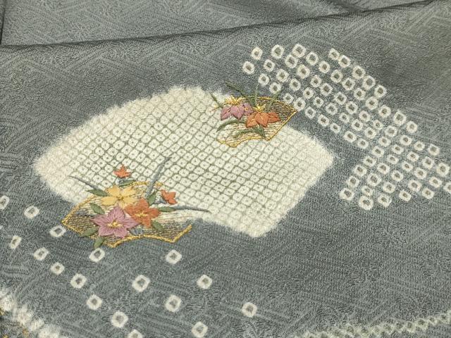 平和屋着物■訪問着 絞り 刺繍 流水地紙花文 金糸 金彩 正絹 逸品 AABL4709sx