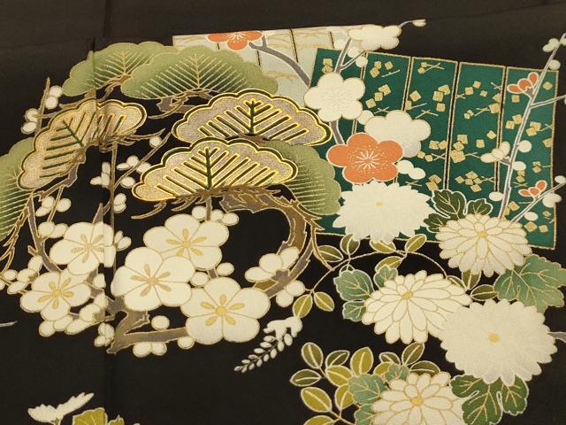平和屋着物■豪華黒留袖 松竹梅源氏香 金彩 正絹 逸品 AABL4714sx