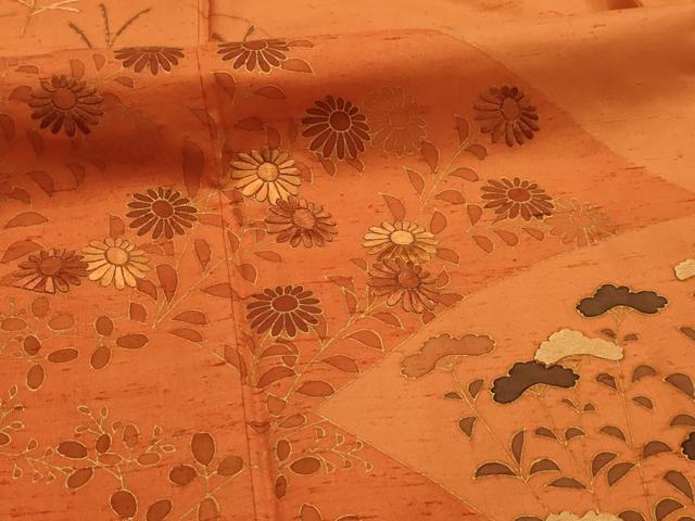 平和屋着物■訪問着 紬地 刺繍 重ね山草花文 金彩 正絹 逸品 AABL4715sx