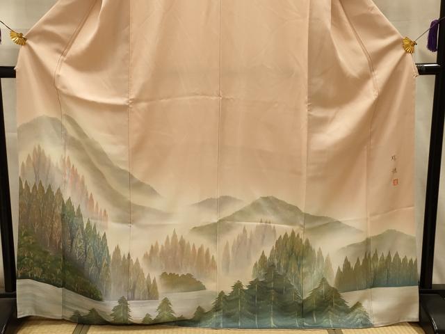 平和屋着物■訪問着 作家物 瑞穂 遠山樹林風景文 暈し染め 正絹 逸品 AABL4749sx