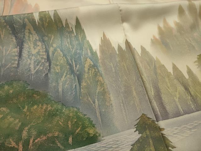 平和屋着物■訪問着 作家物 瑞穂 遠山樹林風景文 暈し染め 正絹 逸品 AABL4749sx