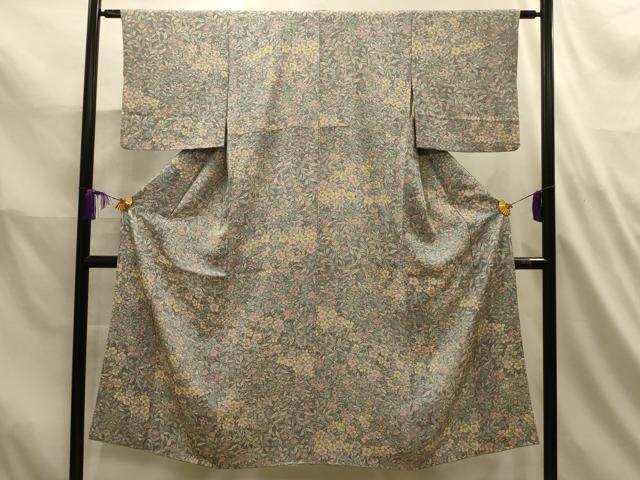 平和屋着物■上質な小紋 草花文 たたき染め 正絹 逸品 AABL4758sx