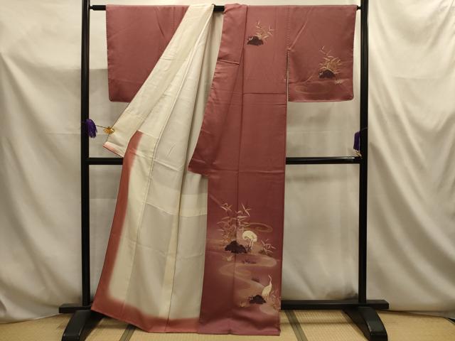平和屋着物■訪問着 刺繍 流水群鶴文 暈し染め 金彩 正絹 逸品 AABL4762sx