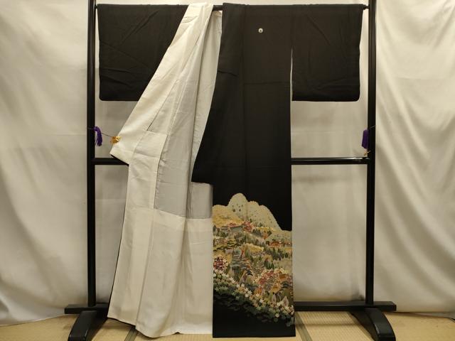 平和屋着物■豪華黒留袖 友禅 作家物 風景文 正絹 逸品 AABL4830sx